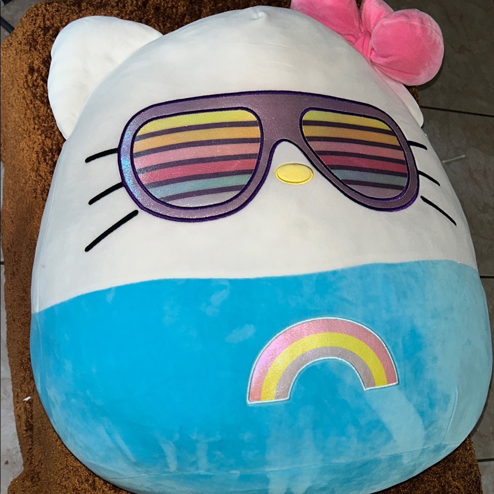 Hello Kitty Plush with Pink Bow and Blue Outfit